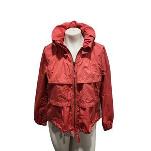 LOFT Petites SP Coral Ruffle Hooded Windbreaker Jacket Zip‎ Front Lightweight